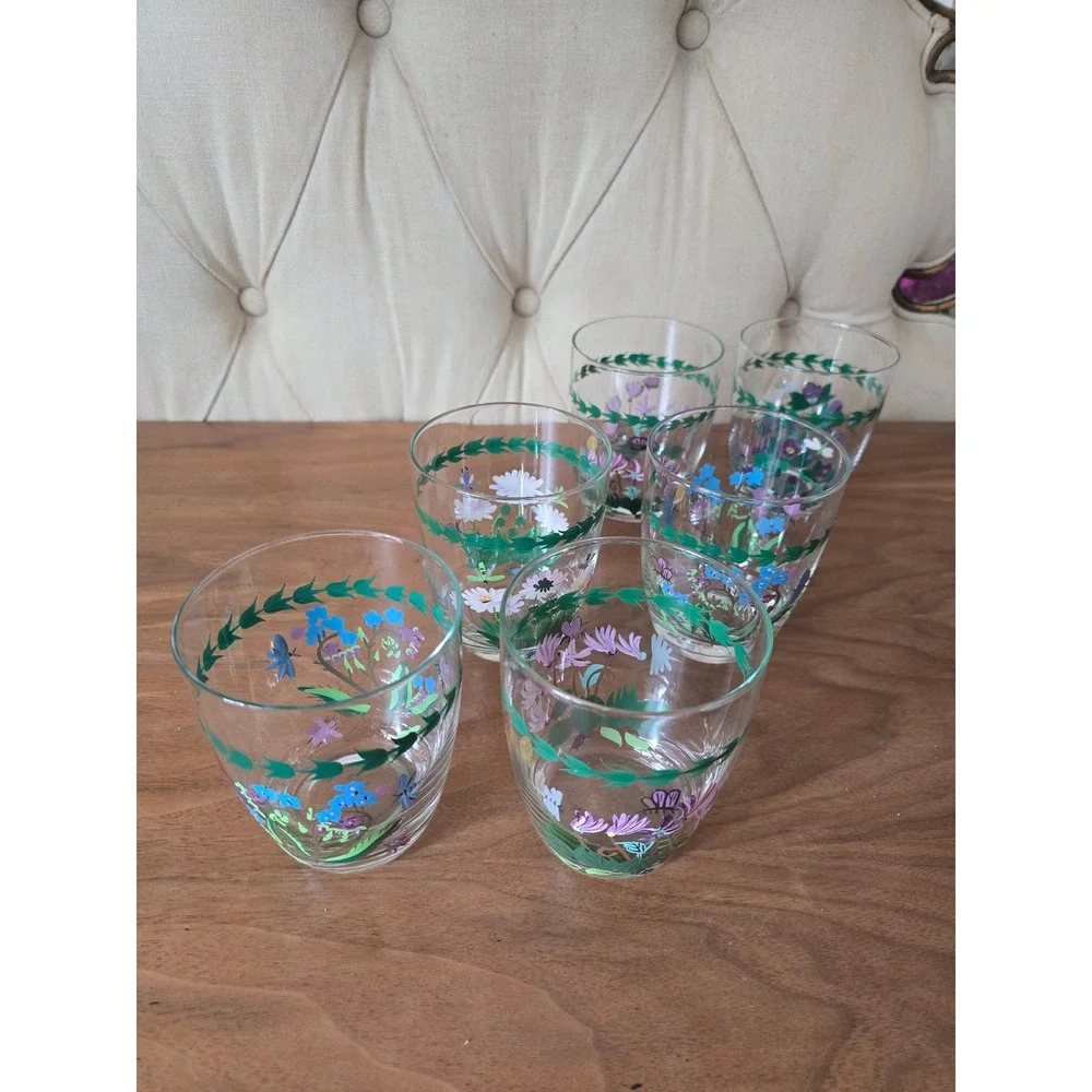 Portmeirion Botanic Garden hand painted glasses set of 6 14 oz